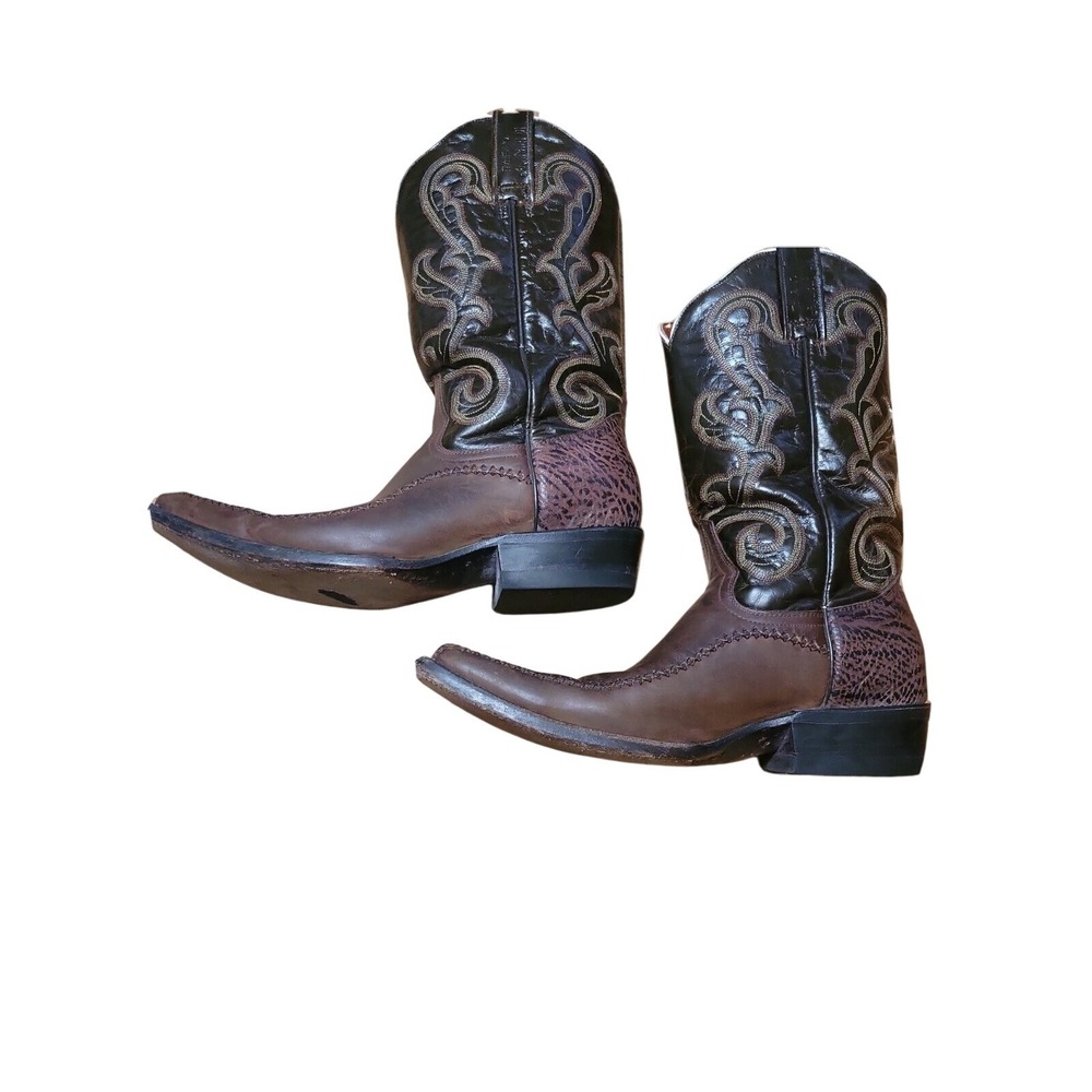 Rio Grande Brown Black Leather Western Cowboy Boots‎ Pointed Toe Size 25.5 817